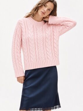 J Crew Cable Knit Crewneck Sweater in Delicate Bloom